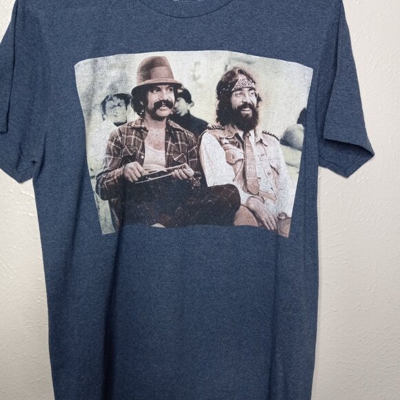 Retro CHEECH & CHONG short-sleeve graphic t-shirt in navy blue heather. - Picture 1 of 6